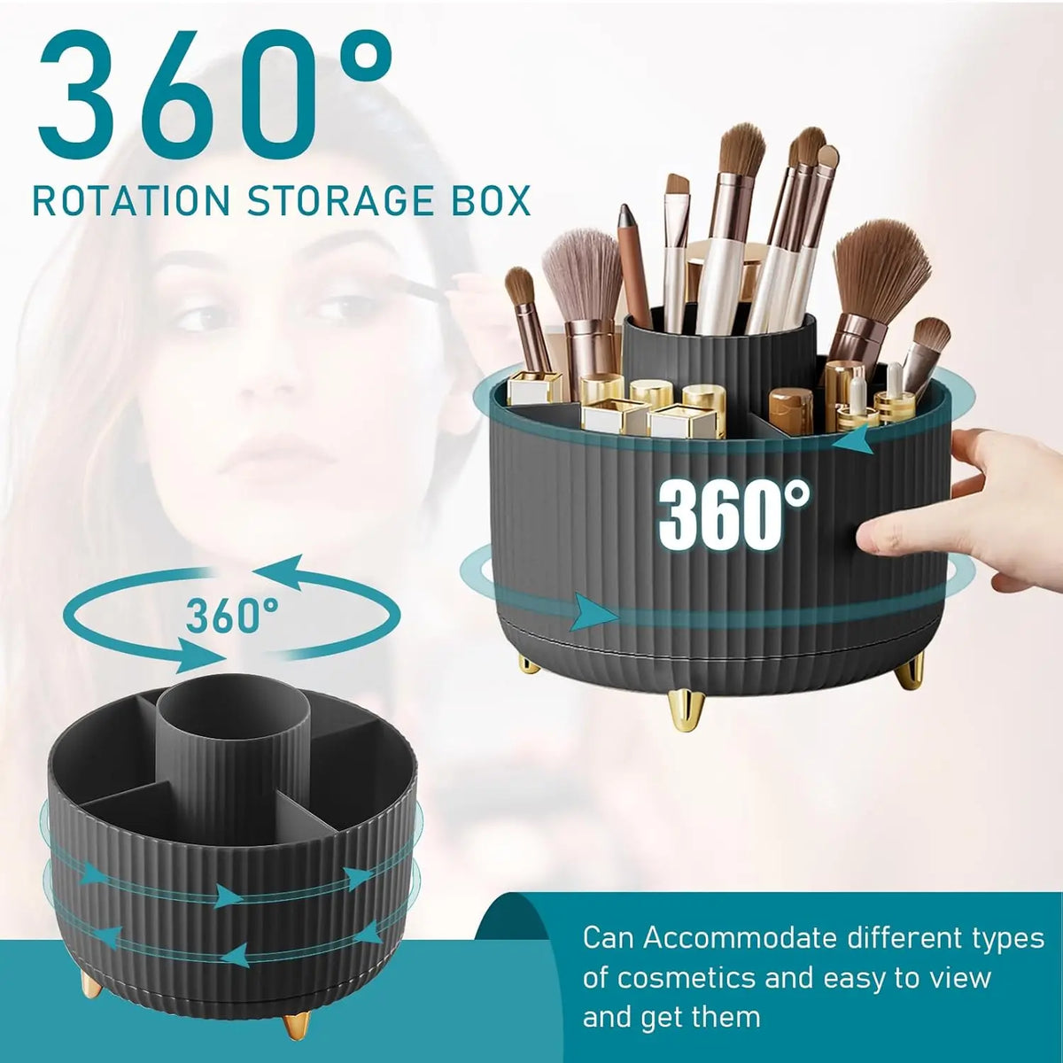 360° Rotating Makeup Brush Holder Organizer